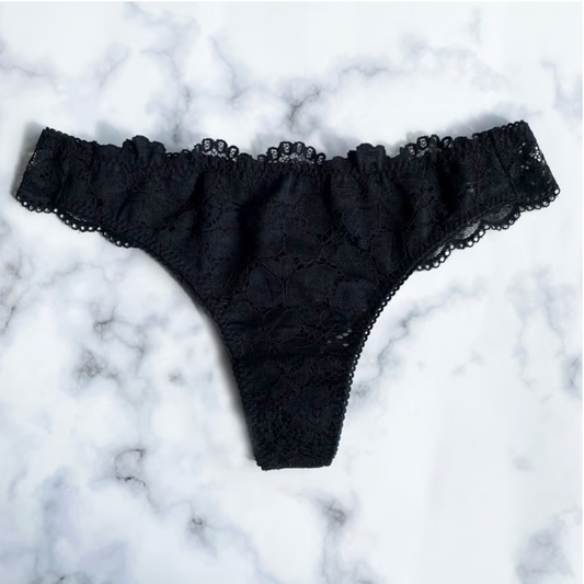 Peony Black Thong